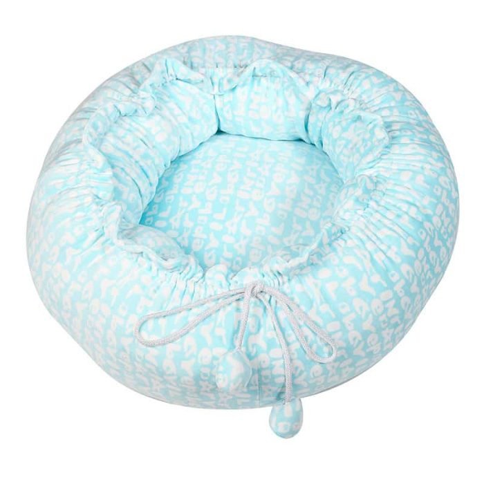 Adjustable Velvet Donut Pet Bed-Sky Blue Pattern