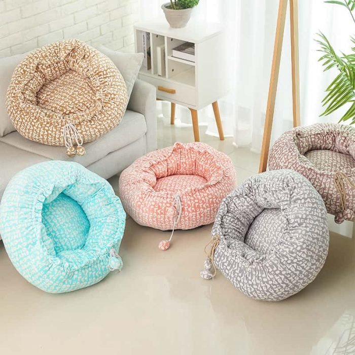 Adjustable Velvet Donut Pet Bed-Pink Pattern