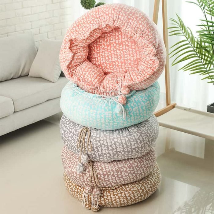 Adjustable Velvet Donut Pet Bed-Pink Pattern