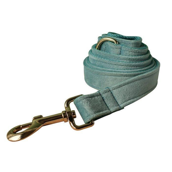Blue Velvet Bowtie Dog Collar and Leash Set
