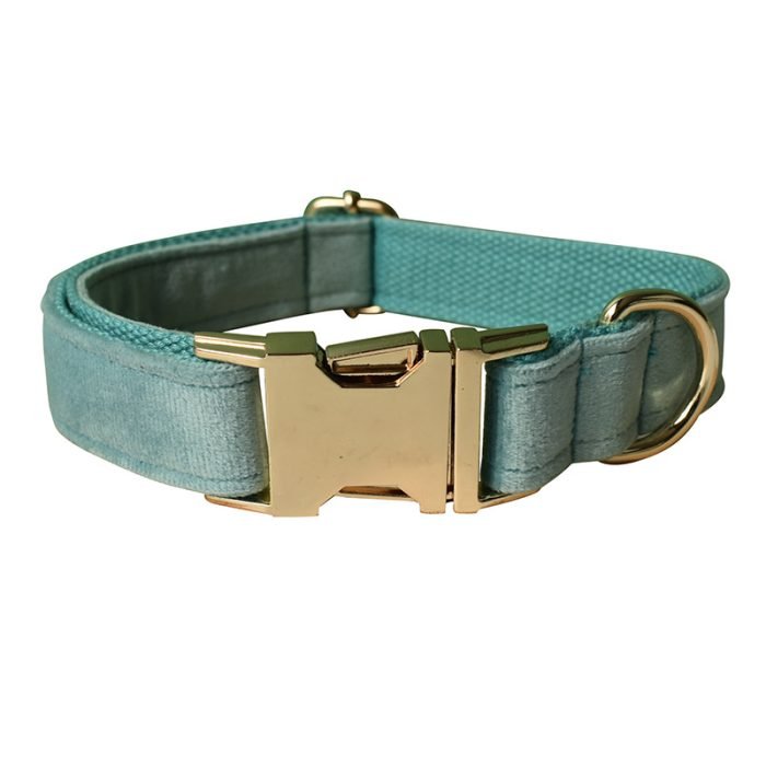 Blue Velvet Bowtie Dog Collar and Leash Set