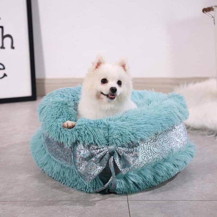 Plush Bowtie Pet Bed-White