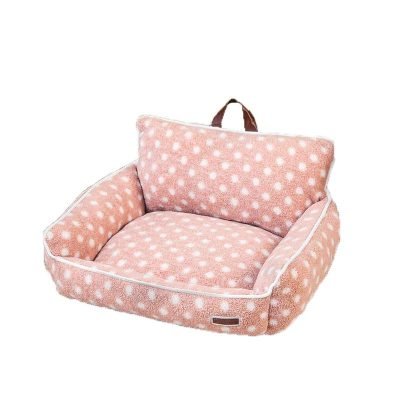 Velvet Dotted Square Pet Sofa-Pink