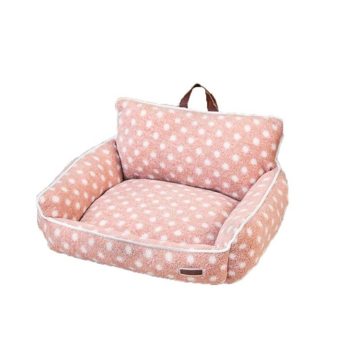 Velvet Dotted Square Pet Sofa-Pink