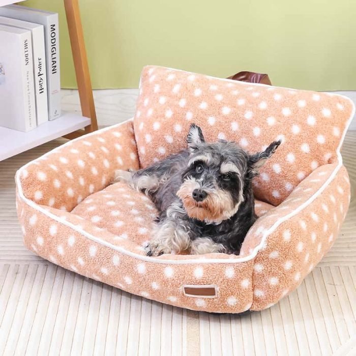 Velvet Dotted Square Pet Sofa-Pink