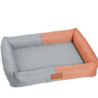 Durable Sponge Filled Square Dog Bed -Orange and Grey