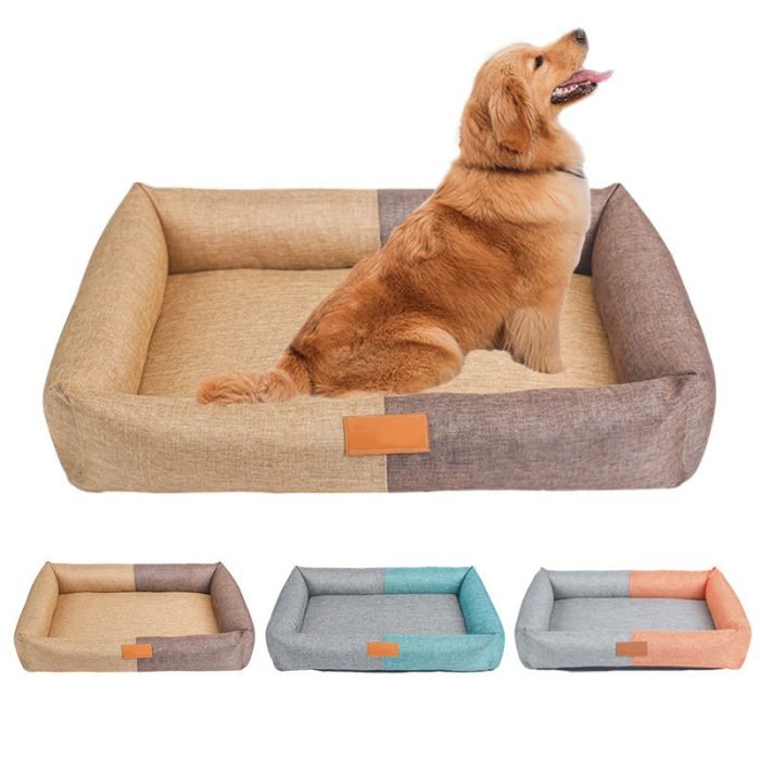 Durable Sponge Filled Square Dog Bed -Blue