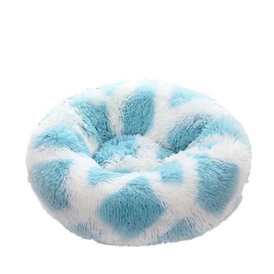 Plush Donut Pet Bed-Blue and White Pattern