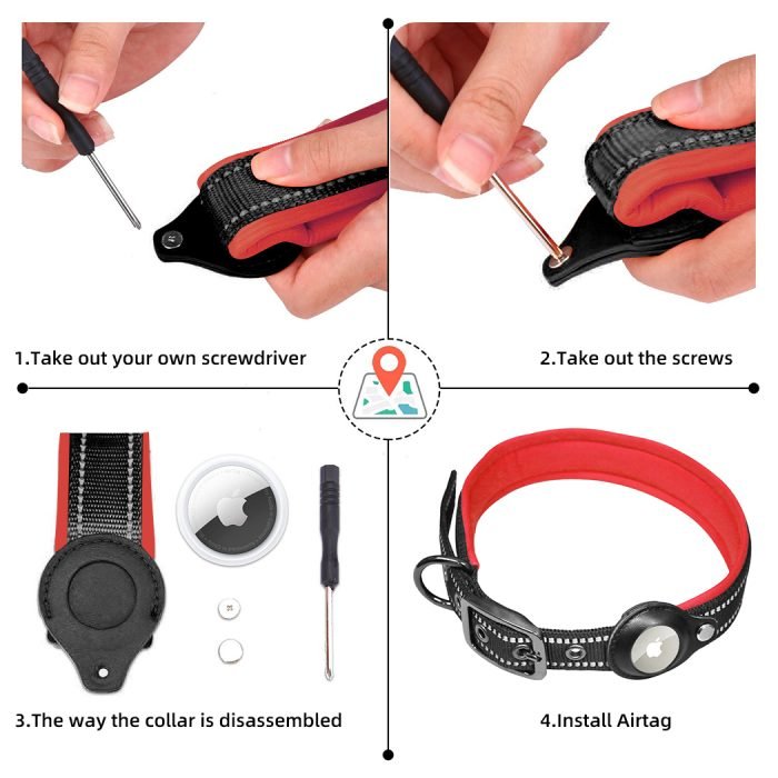 Airtag Adjustable Dog Collar-Red