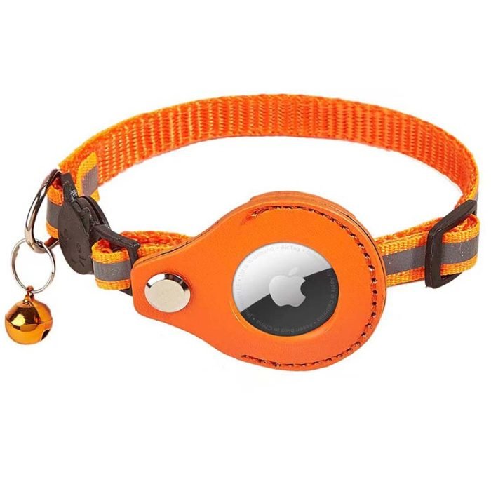 Reflective Airtag Dog Collar With Bell-Orange