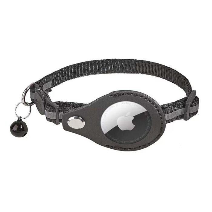 Reflective Airtag Dog Collar With Bell-Black