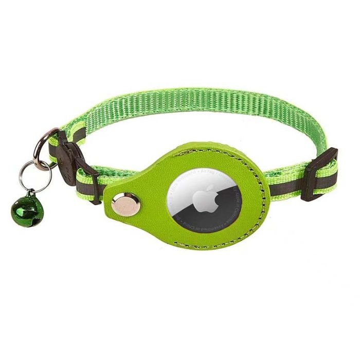 Airtag Dog Collar with Bell (11) Reflective Airtag Dog Collar With Bell-Green