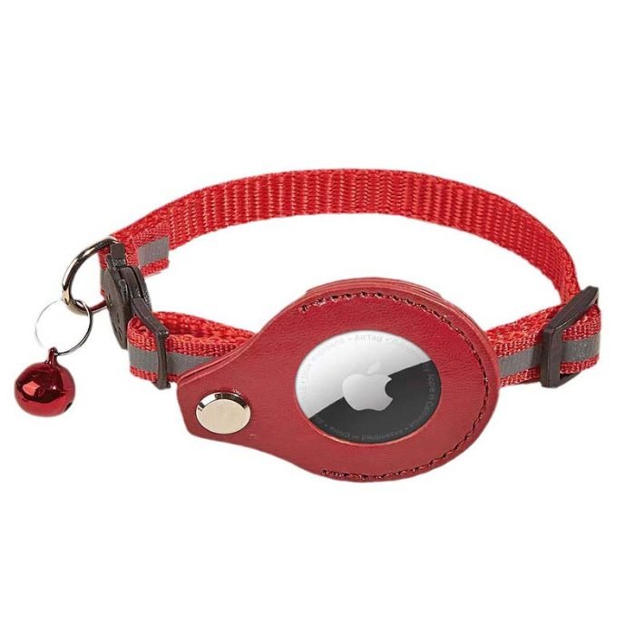 Reflective Airtag Dog Collar With Bell-Red
