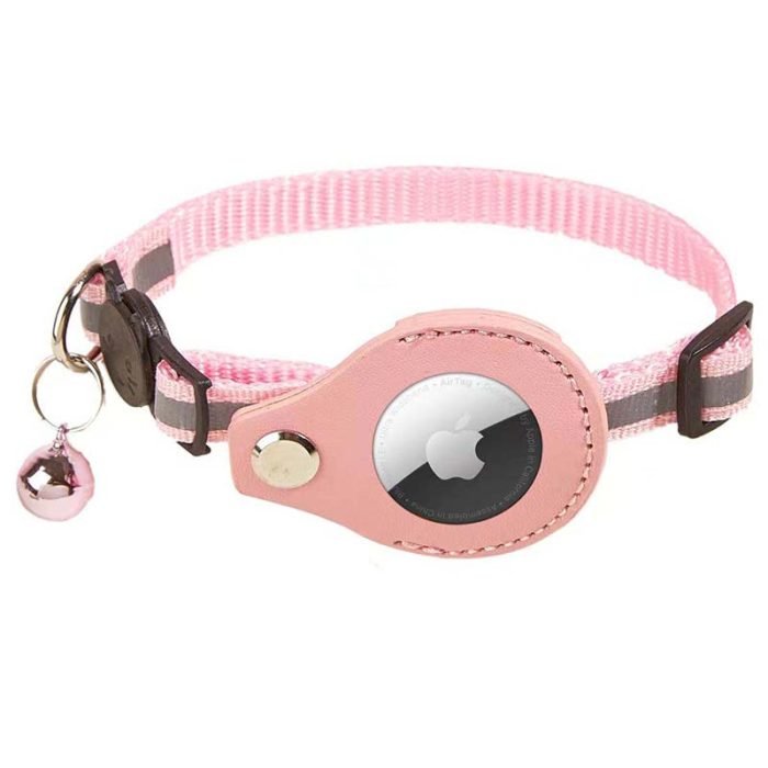 Reflective Airtag Dog Collar With Bell-Pink