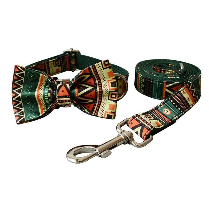 Bohemian Bowtie Dog Collar and Leash Set