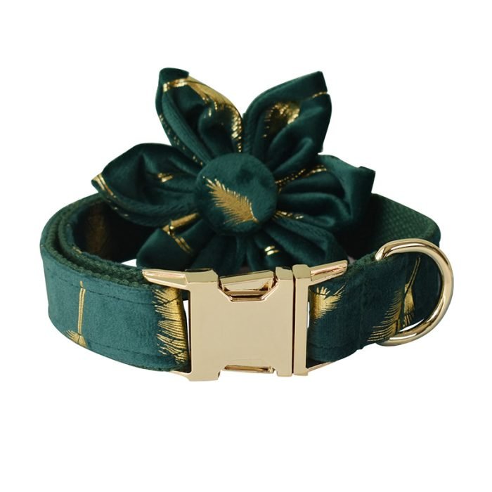 Green Feather Dog Collar and Leash Set