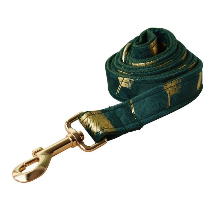 Green Feather Dog Collar and Leash Set