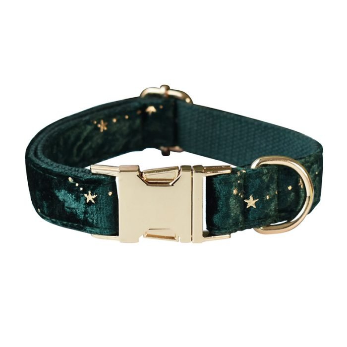Green Velvet Dog Collar and Leash Set