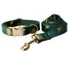 Green Velvet Dog Collar and Leash Set