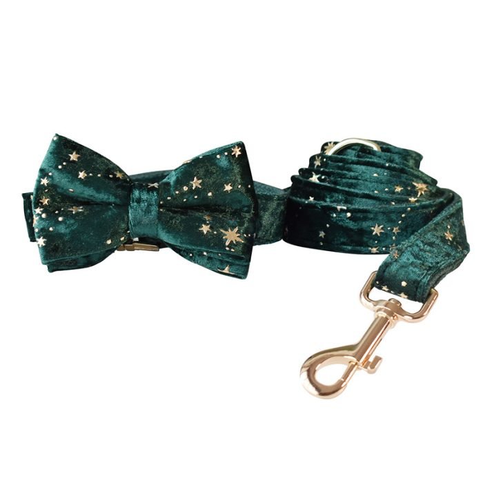Green Velvet Dog Collar and Leash Set
