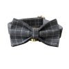 Grey Plaid Bowtie Dog Collar and Leash Set