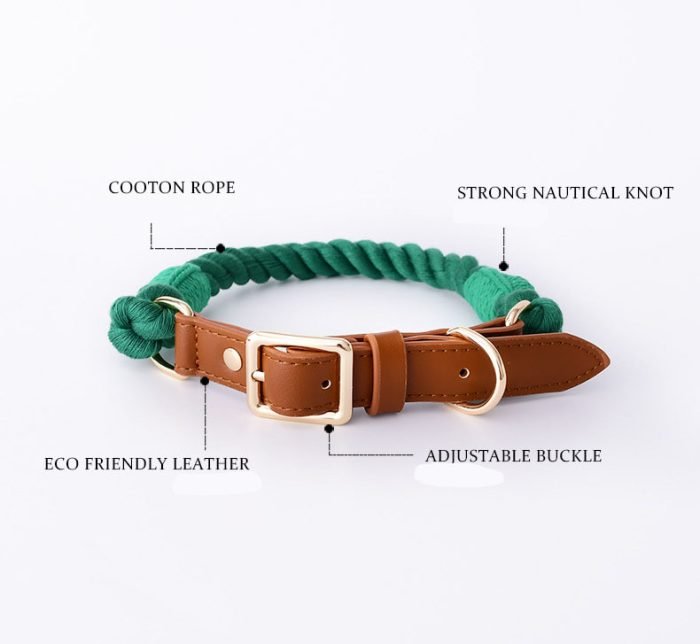 Handmade Leather Knitted Dog Collar-Blue