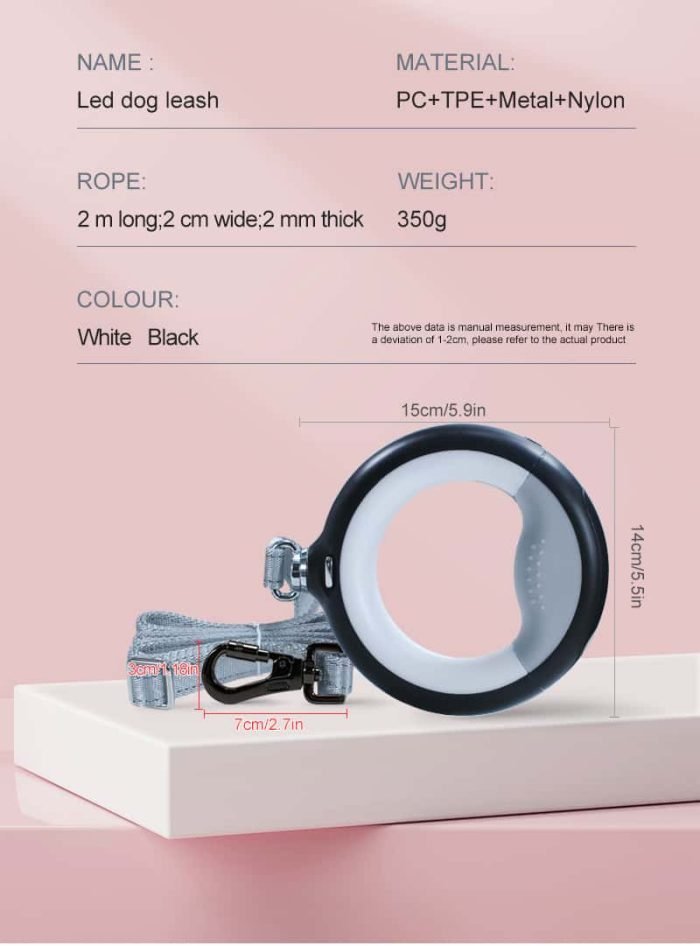 2m Long LED Dog Leash-Black