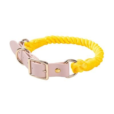 Handmade Leather Knitted Dog Collar-Yellow