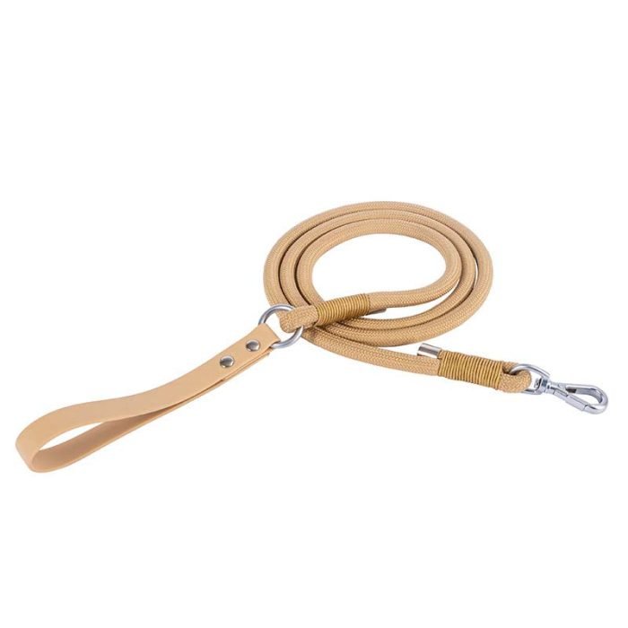 Leather and Nylon Dog Leash-Khaki