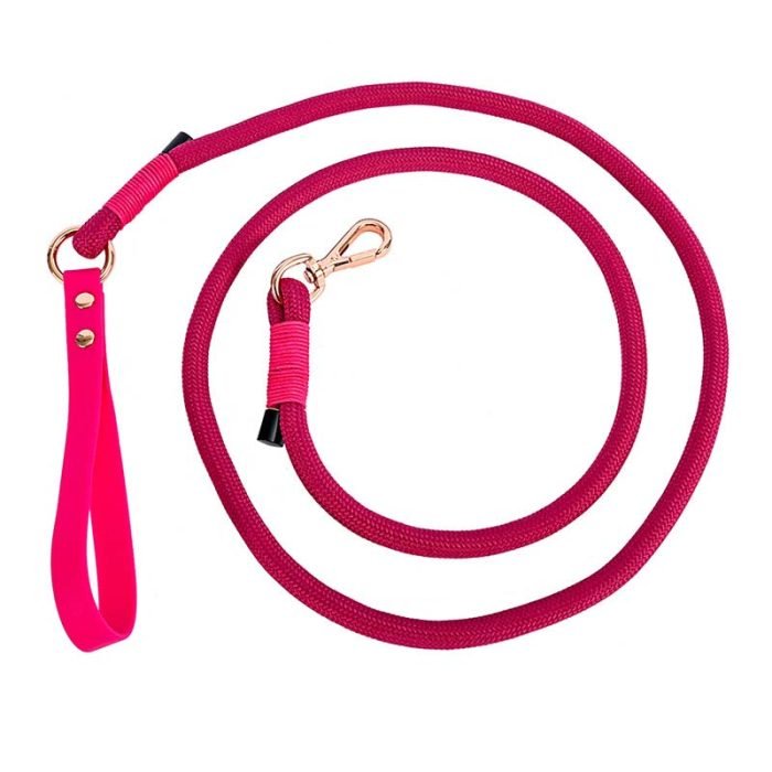 Leather and Nylon Dog Leash-Fushia
