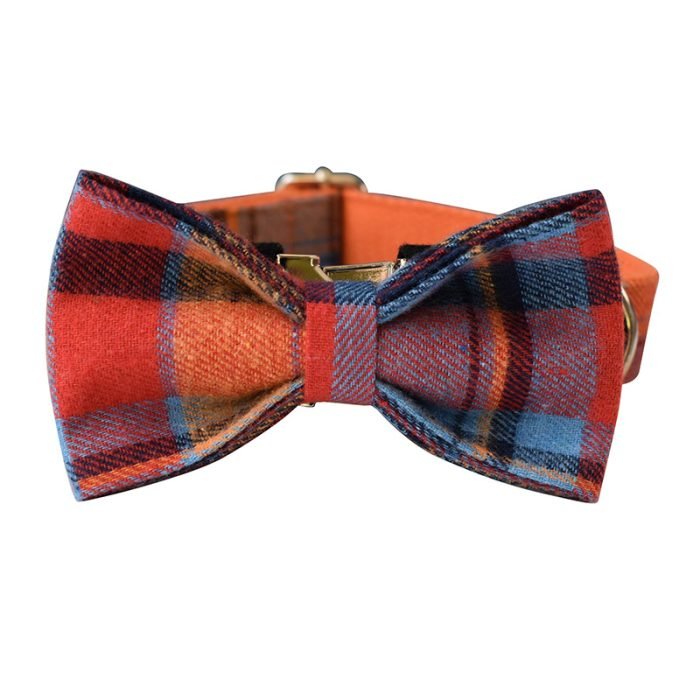 Orange Plaid Dog Collar and Leash Set