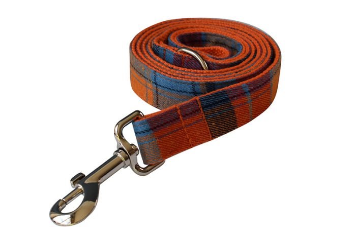 Orange Plaid Dog Collar and Leash Set