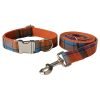 Orange Plaid Dog Collar and Leash Set