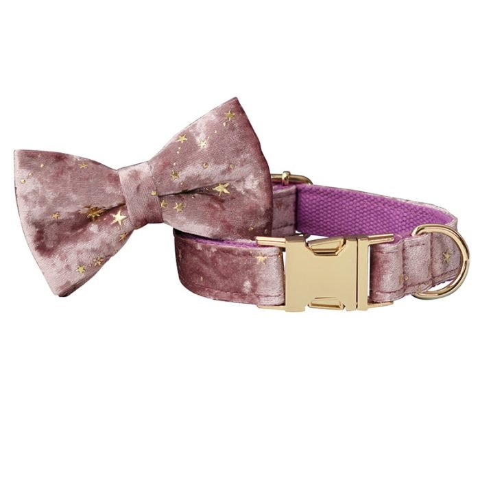 Pink Star Bowtie Dog Collar and Leash Set