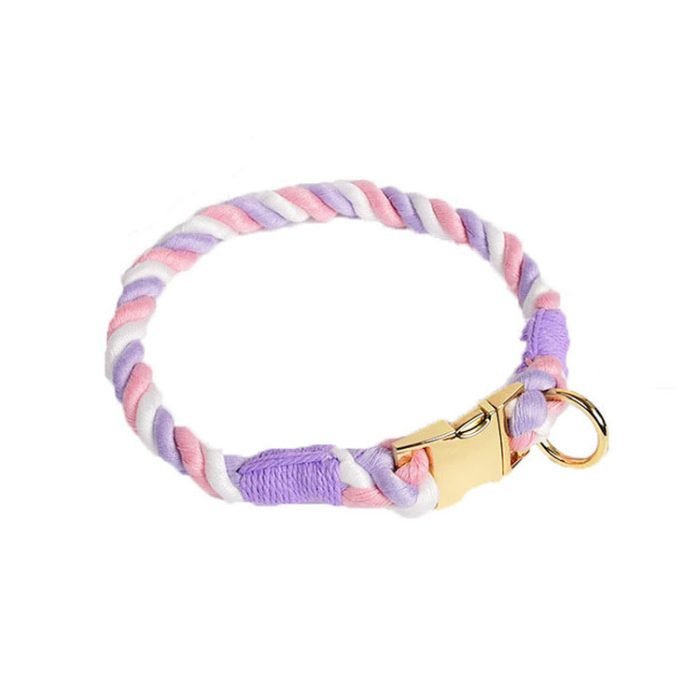 Rope Dog Collar-Purple White