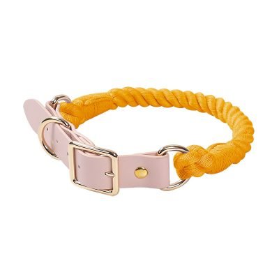 Handmade Leather Knitted Dog Collar-Orange