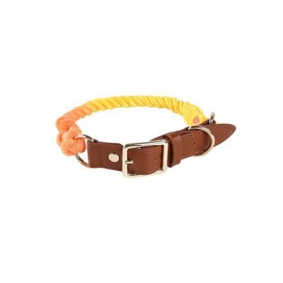 Handmade Leather Knitted Dog Collar-Yellow Gradient