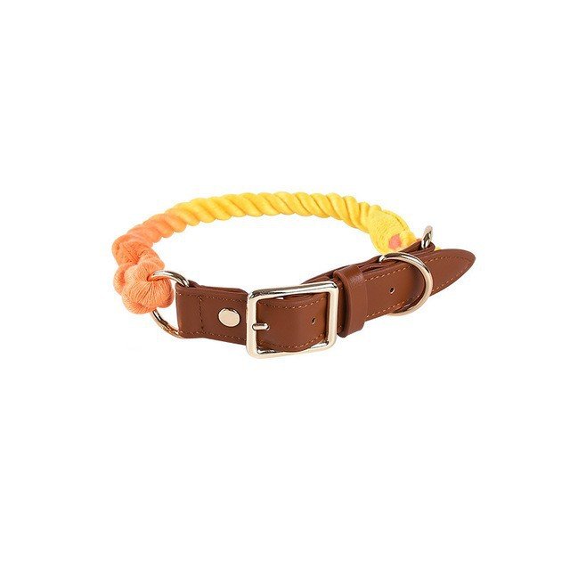 lesleypet-dog collar (3) Handmade Leather Knitted Dog Collar-Yellow Gradient