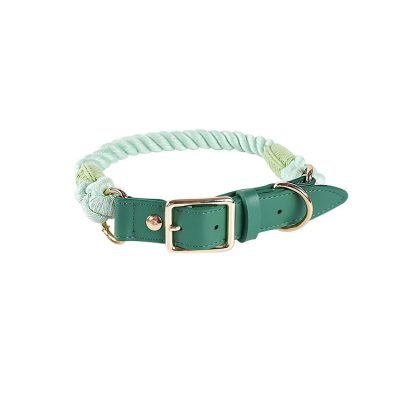 Handmade Leather Knitted Dog Collar-Dual Green