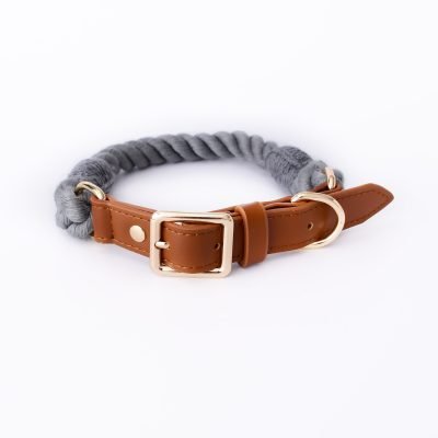 Handmade Leather Knitted Dog Collar-Grey