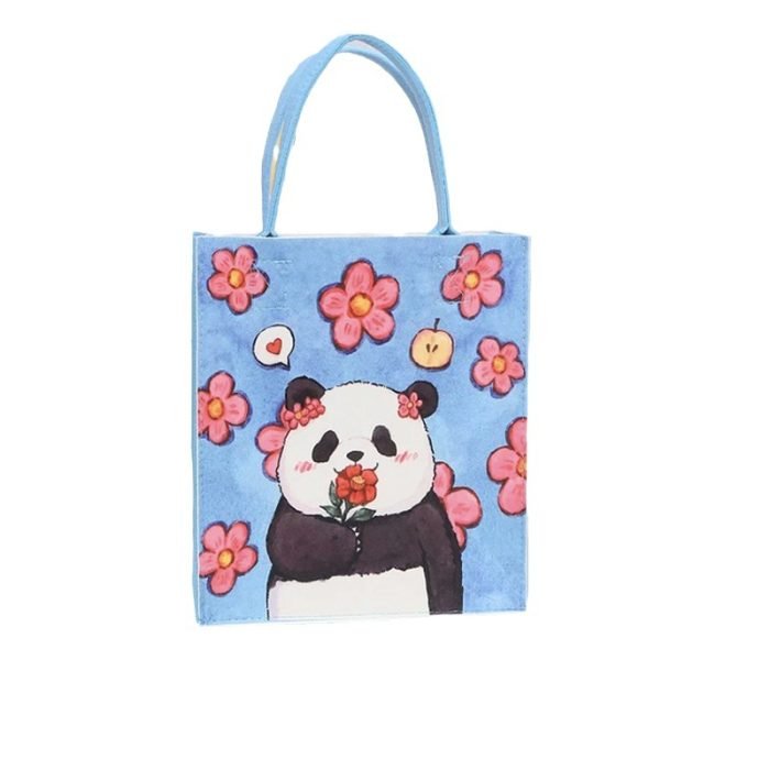 Felt Panda Tote Bag-Blue