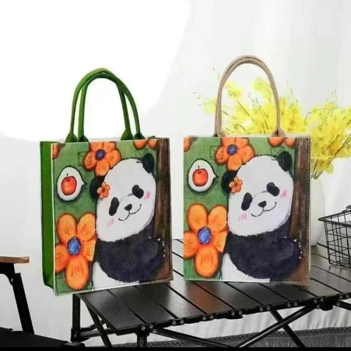 Felt Panda Tote Bag-Red