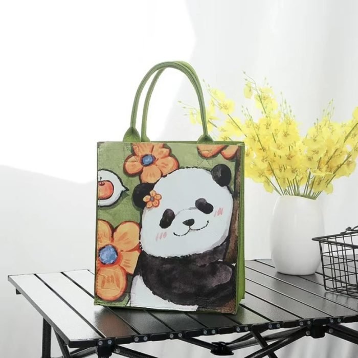 Felt Panda Tote Bag-Red