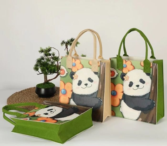 Felt Panda Tote Bag-Red