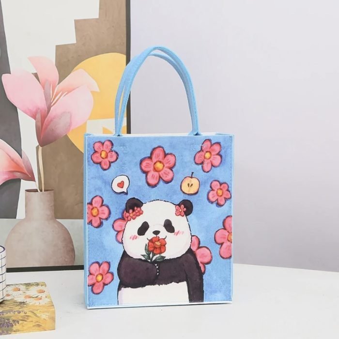 Felt Panda Tote Bag-Blue