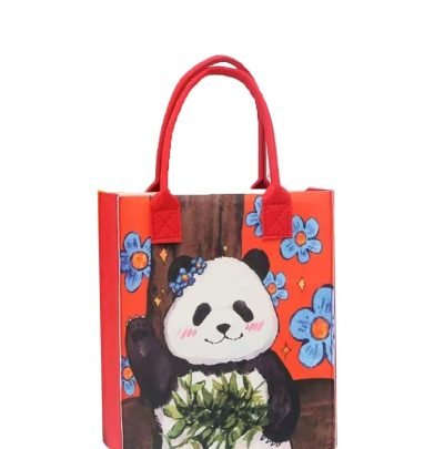 Felt Panda Tote Bag-Red
