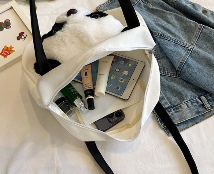 Canvas Panda Bag-White