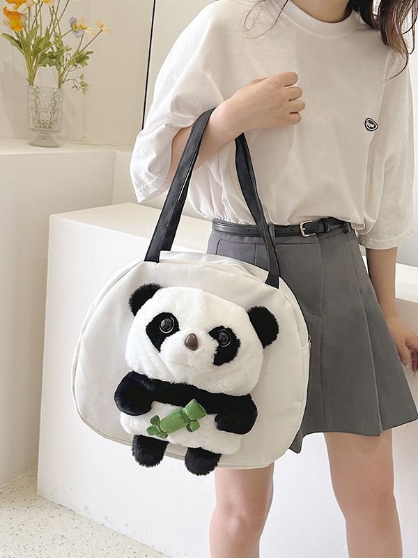 Canvas Panda Bag-White